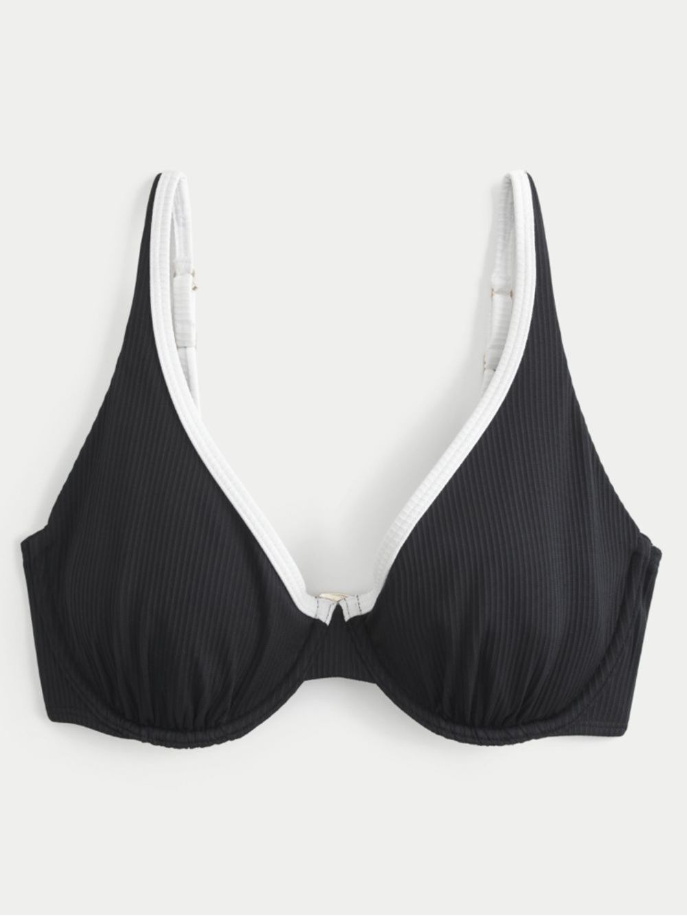 NWT Hollister Curvy High Apex Ribbed Underwire Bikini Top in Black, White Sz M